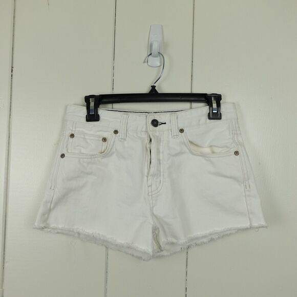 Free People Cut Off Denim Shorts Button Fly Frayed Hem Womens Size 26 White - Picture 1 of 11